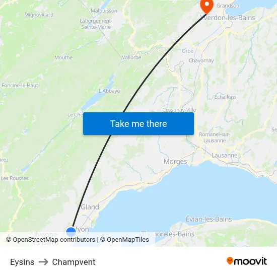 Eysins to Champvent map