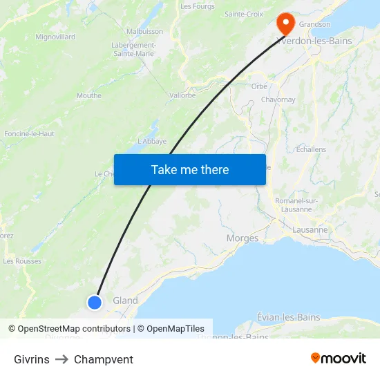 Givrins to Champvent map