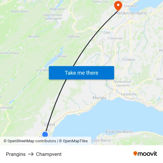 Prangins to Champvent map