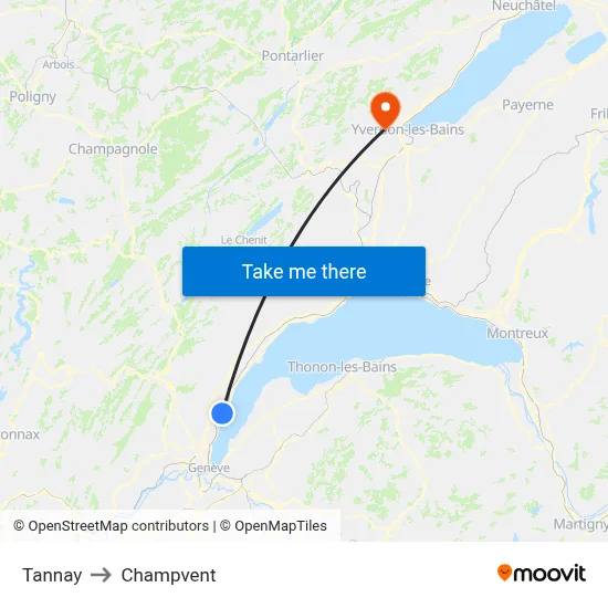 Tannay to Champvent map