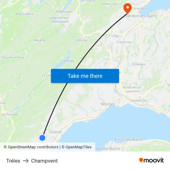 Trélex to Champvent map