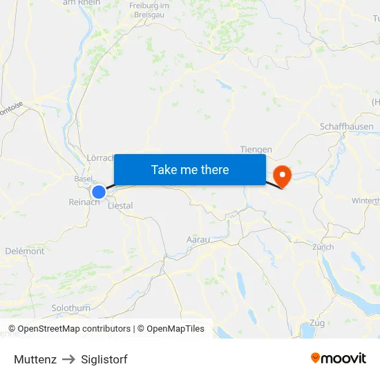 Muttenz to Siglistorf map