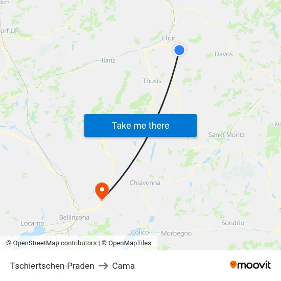 Tschiertschen-Praden to Cama map