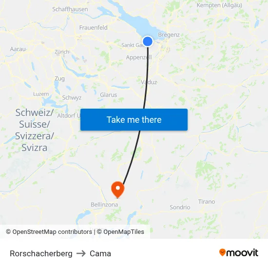 Rorschacherberg to Cama map