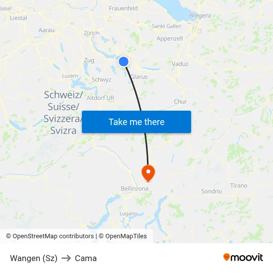 Wangen (Sz) to Cama map