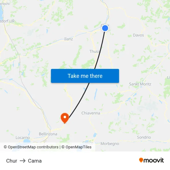 Chur to Cama map
