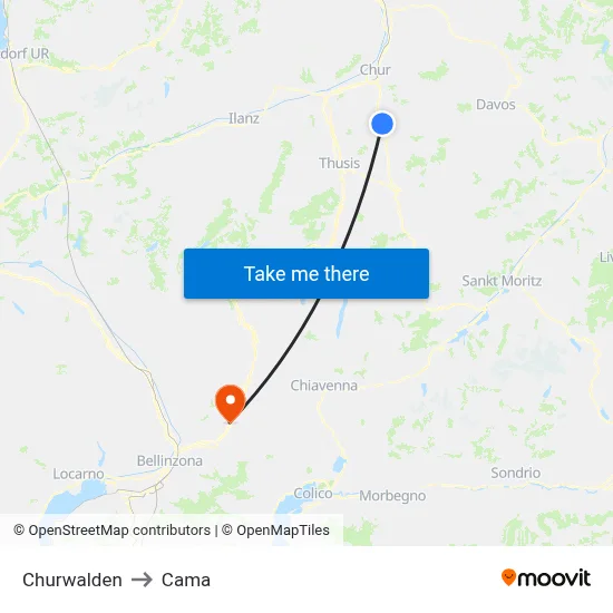 Churwalden to Cama map