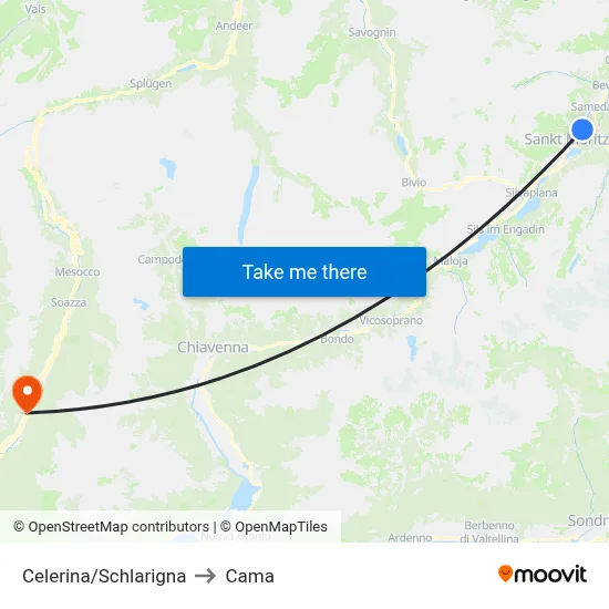 Celerina/Schlarigna to Cama map
