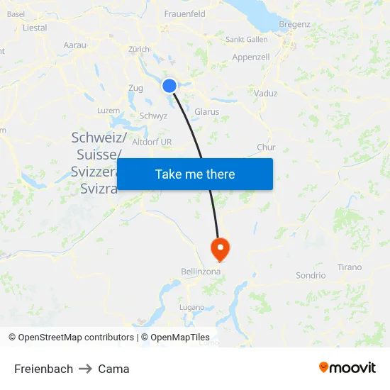 Freienbach to Cama map