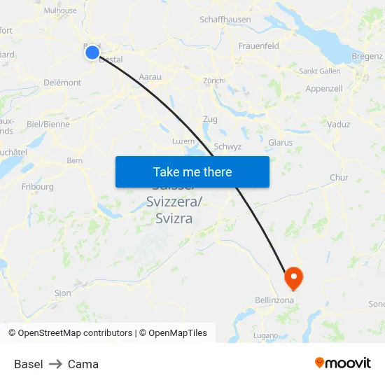 Basel to Cama map