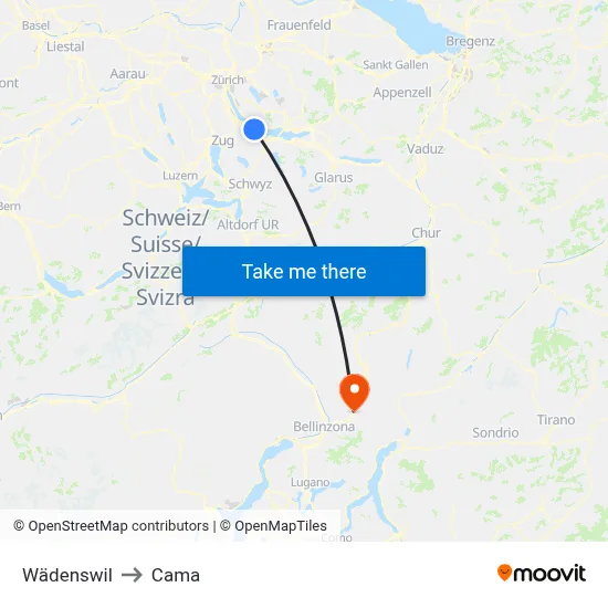 Wädenswil to Cama map