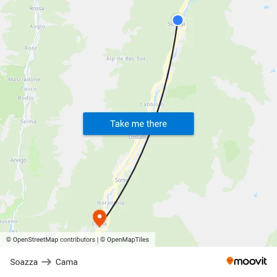 Soazza to Cama map