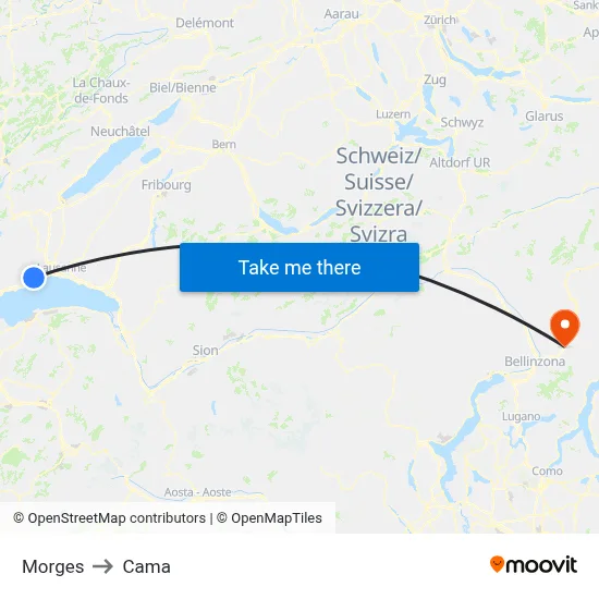 Morges to Cama map