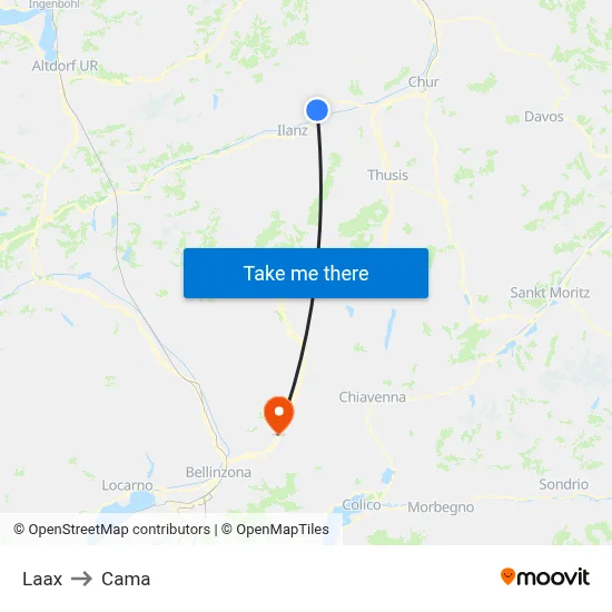Laax to Cama map