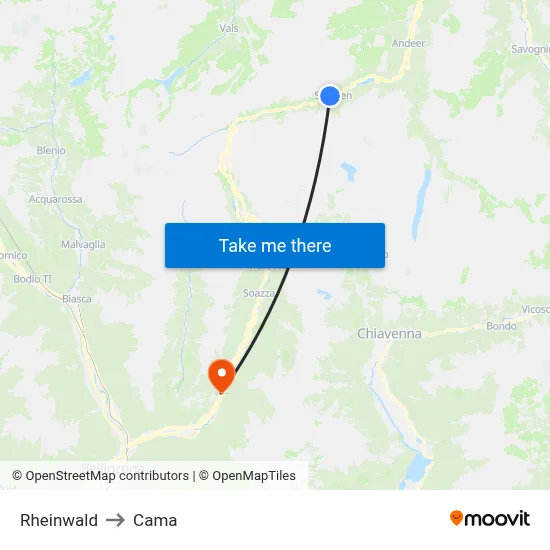 Rheinwald to Cama map