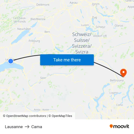 Lausanne to Cama map