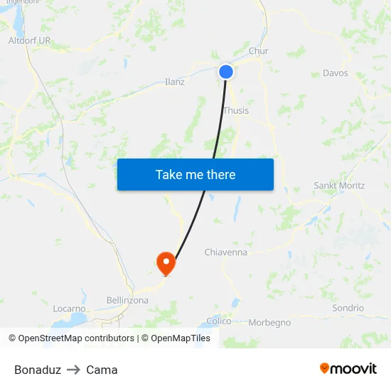 Bonaduz to Cama map