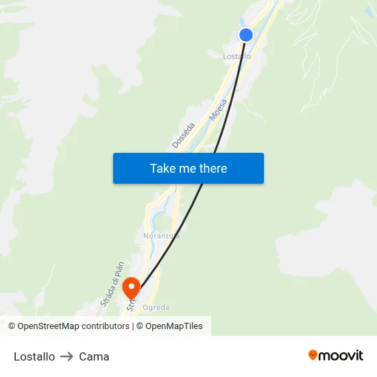 Lostallo to Cama map