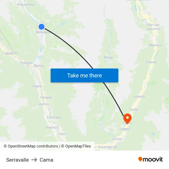 Serravalle to Cama map
