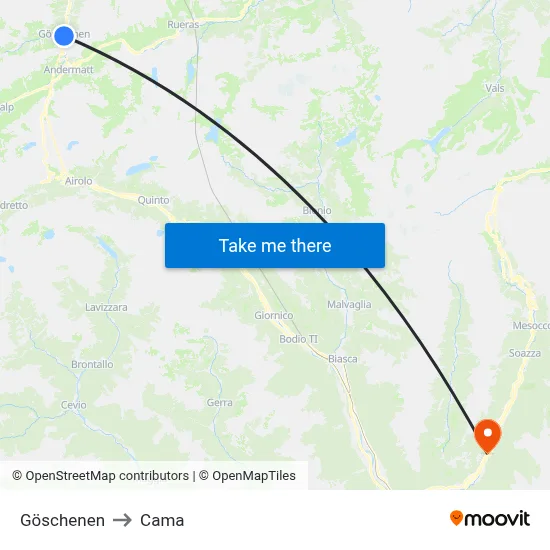 Göschenen to Cama map