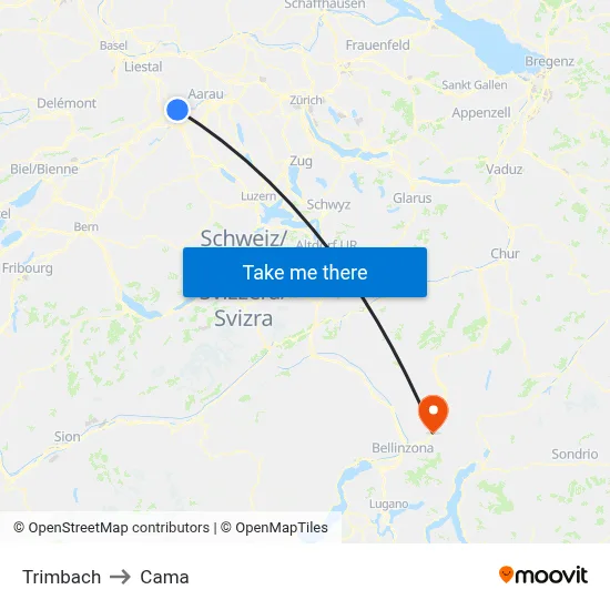 Trimbach to Cama map