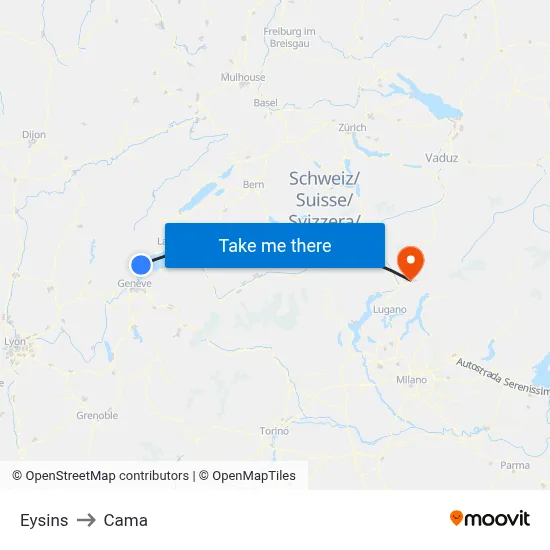 Eysins to Cama map