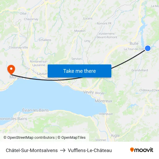 Châtel-Sur-Montsalvens to Vufflens-Le-Château map