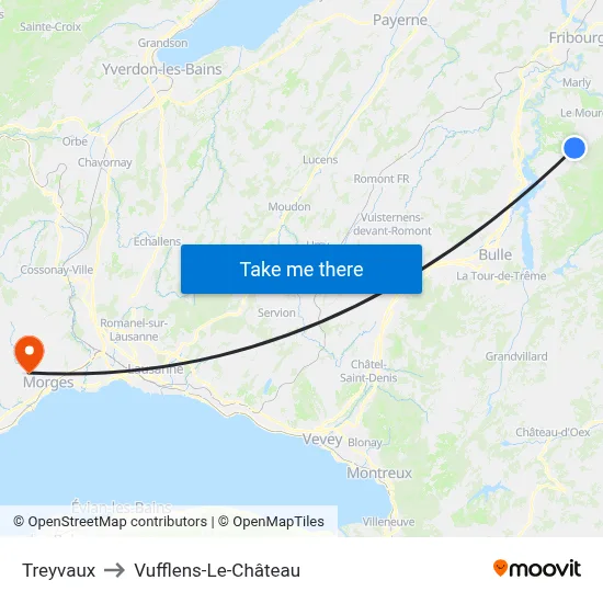 Treyvaux to Vufflens-Le-Château map