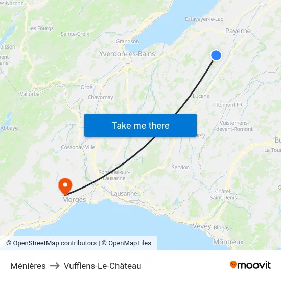 Ménières to Vufflens-Le-Château map