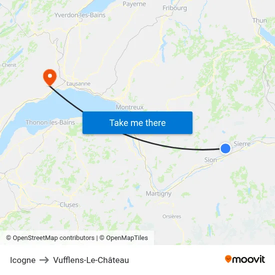 Icogne to Vufflens-Le-Château map