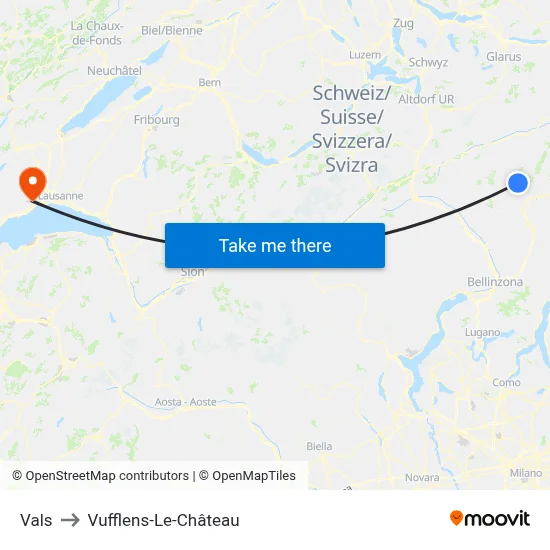 Vals to Vufflens-Le-Château map