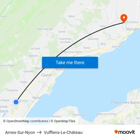 Arnex-Sur-Nyon to Vufflens-Le-Château map