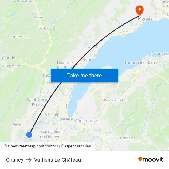 Chancy to Vufflens-Le-Château map