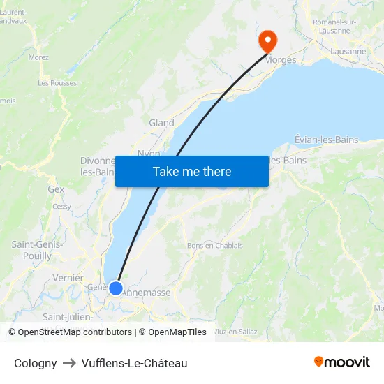Cologny to Vufflens-Le-Château map
