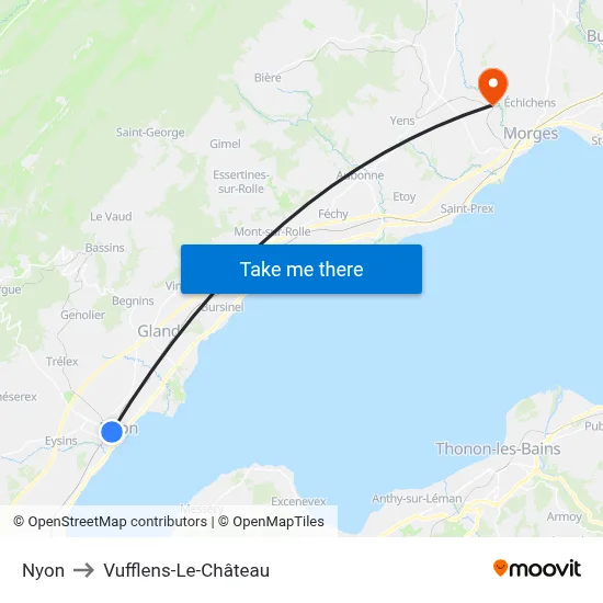 Nyon to Vufflens-Le-Château map