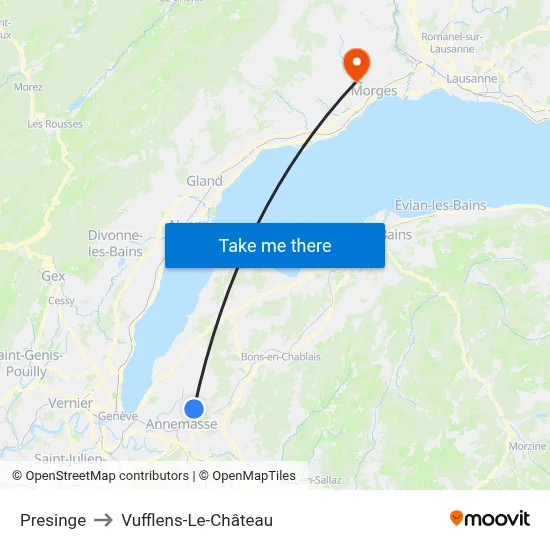 Presinge to Vufflens-Le-Château map