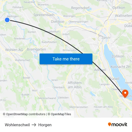 Wohlenschwil to Horgen map
