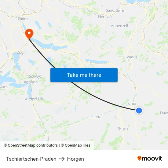 Tschiertschen-Praden to Horgen map