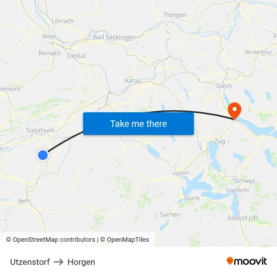 Utzenstorf to Horgen map