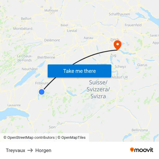 Treyvaux to Horgen map