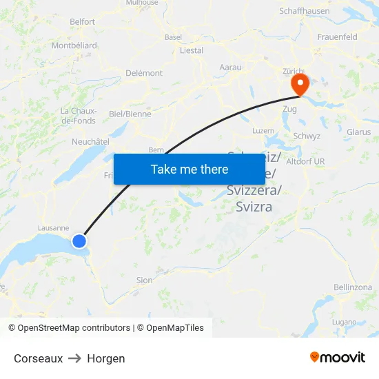 Corseaux to Horgen map