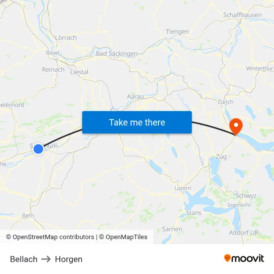 Bellach to Horgen map