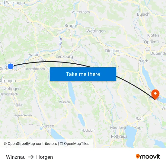 Winznau to Horgen map