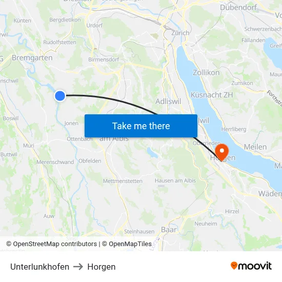Unterlunkhofen to Horgen map