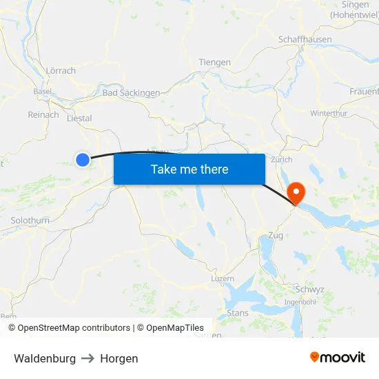 Waldenburg to Horgen map
