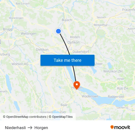 Niederhasli to Horgen map