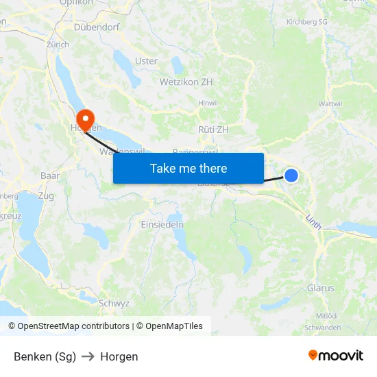 Benken (Sg) to Horgen map