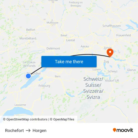 Rochefort to Horgen map