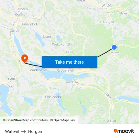Wattwil to Horgen map