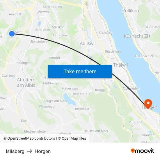Islisberg to Horgen map
